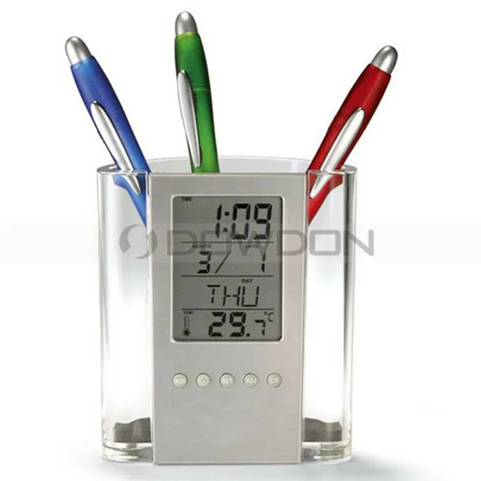 Nouveauté Bureau Écran LCD Horloge Numérique Brosse Pot Calendrier