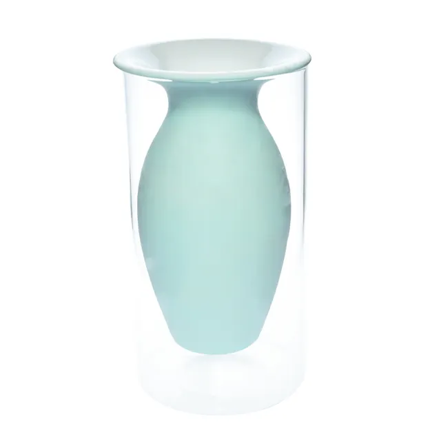 Wholesale modern blue decorative ceramic vase with Cylinder Clear glass vase fillers for flower arrangement