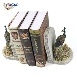 Decoratieve pauw sculpturale resin beeldjes boekenplank office organizer custom boekensteunen