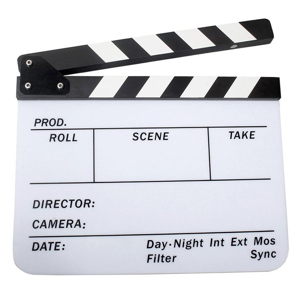 Ikayaa 30 * 24cm/ 12 * 9in Acrylic Film Clapboard Movie Directors Clapper Board Slate Cut Action Scene Blank Clap Board Dry Erase With White & Black Sticks