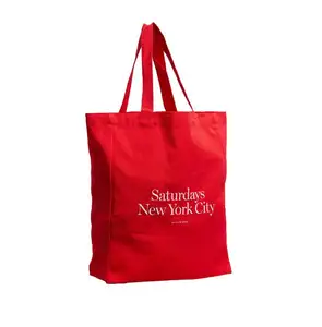 Customized designed provided red cotton canvas tote bag grocery shopping bag