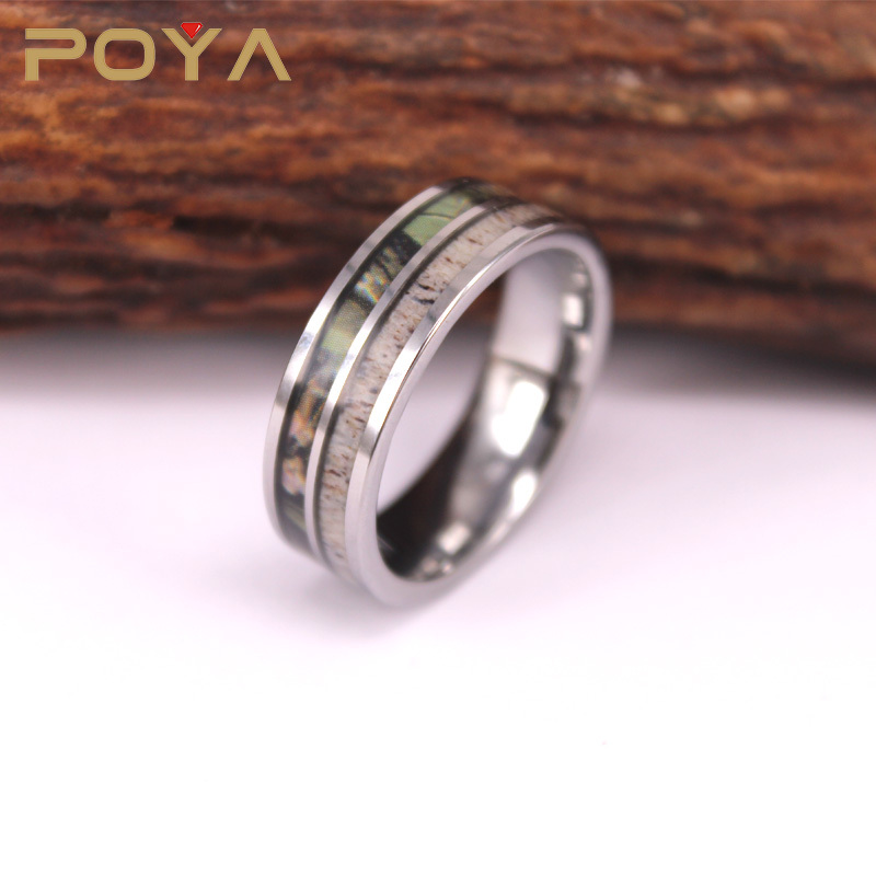 POYA Jewelry 8 мм кольцо из карбида вольфрама с подлинным рогом и камуфляжной инкрустацией обручальное кольцо комфортное прилегание