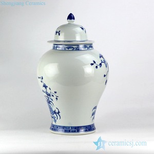 RYLU128 화려한 중국 스타일 파란색과 흰색 모란 패턴 손으로 그린 도자기 생강 항아리 - Product Image 3