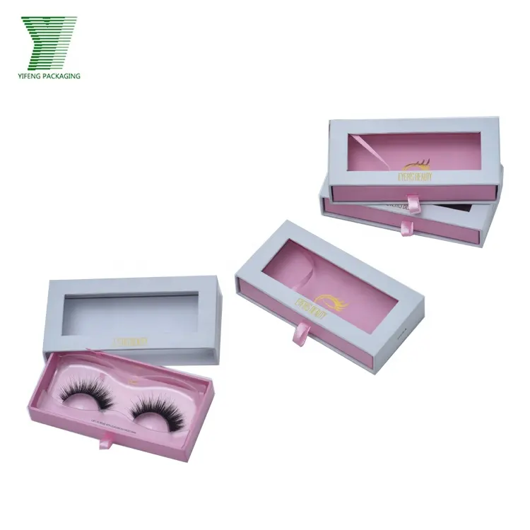 사용자 정의 종이 핫 스탬핑 로고 서랍 속눈썹 포장 화장품 상자 마그네틱 클로저 핑크 속눈썹 상자
