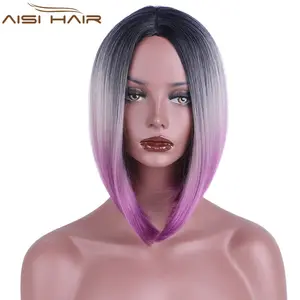 Aisi-Haar gute Qualität Großhandel günstiger Preis kurz gerade Ombre grau lila synthetische Bob-Perücken für schwarze Frauen