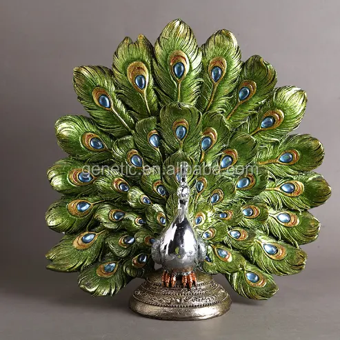 Großhandel Europa Regional Peacock Spreads Seine Schwänze Harz Pfau zeigt seine Schwänze für Hochzeit Home Decoration in Harz Handwerk