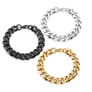 7mm 8mm 11mm 13 milímetros Unisex Mulheres Homens NK Chanfrado Curb Chunky Ampla Aço Inoxidável Pulseira Cadeia