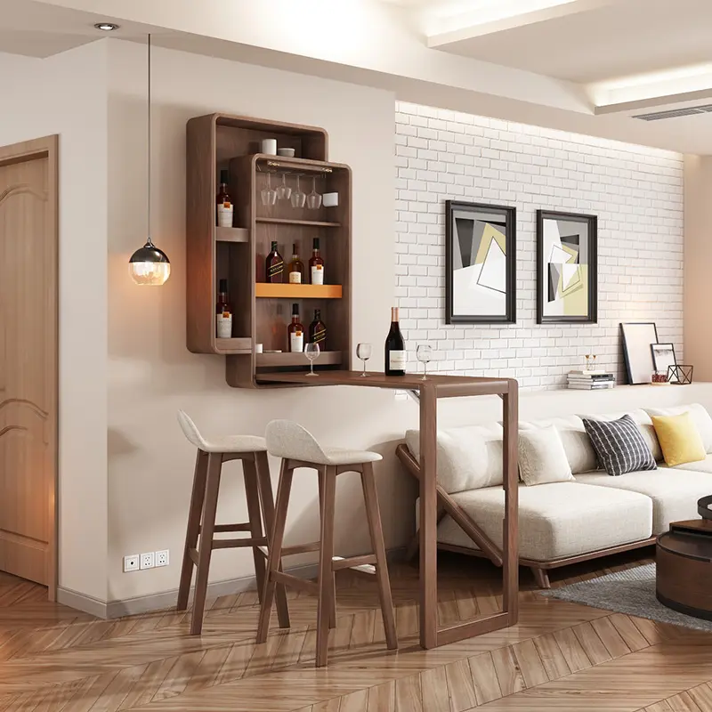 Oturma odası mobilya ahşap özel depolama katlanır mini duvar dolabı bar sayacı ev