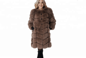 <span class=keywords><strong>Cappotto</strong></span> e Giacca in Ecopelliccia di Volpe <span class=keywords><strong>Marrone</strong></span> Stile Vintage, Lungo con Girocollo di Ottima Qualità per Donna, Decorazione con Motivo Drappeggiato, Novità Invernale in Saldo - Product Image 2