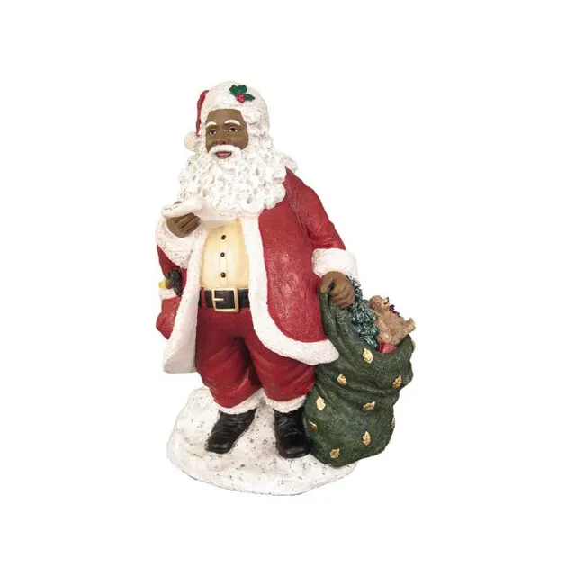 African American Polyresin Decorative Dolls Christmas Santa with List Figurine