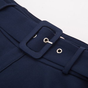 BP000838 OEM Màu Xanh Hải Quân Nút Trang Trí Loe A-Line Với Belt & Pockets Phụ Nữ Rắn Plazed Váy Faldas - Product Image 3