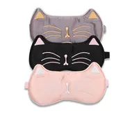 Kedi Şekli işlemeli % 100% Gerçek Ipek Göz Maskesi Uyku Maskesi