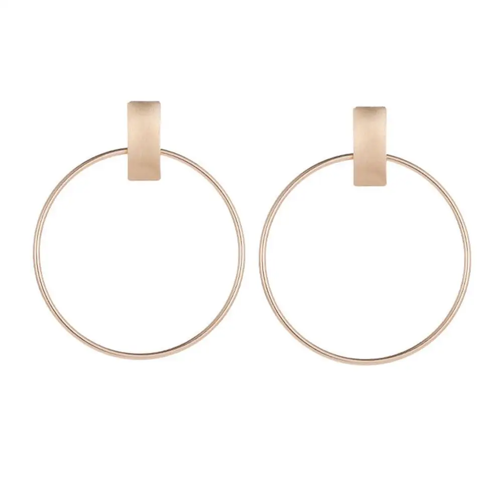 Korean Sleek Earrings Japan and South Korea Temperament Fashion OL Ring Drop Minimalist Round Metal Earrings