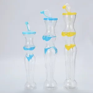 T091 Food grade PET long neck drink bottles creative bikini beauty straw cup plastic water bottle