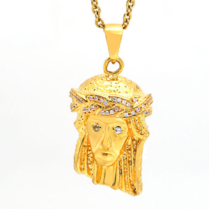 Collares <span class=keywords><strong>de</strong></span> Moda Hip Hop Marlary para Hombre, Gargantilla Chapada en Oro con Colgante <span class=keywords><strong>de</strong></span> Cabeza <span class=keywords><strong>de</strong></span> <span class=keywords><strong>Dios</strong></span>, <span class=keywords><strong>Jesucristo</strong></span> - Product Image 1