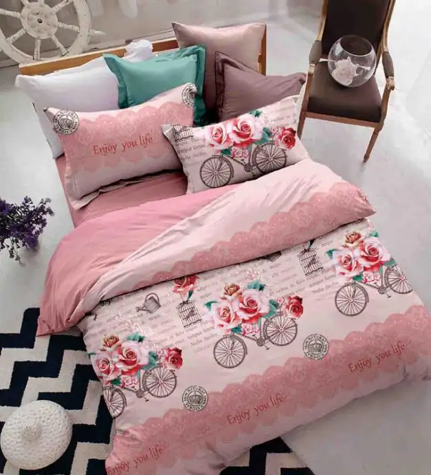 OEM pink and grey girls bedding set duvet cover with pillow case quilt cover bedding
