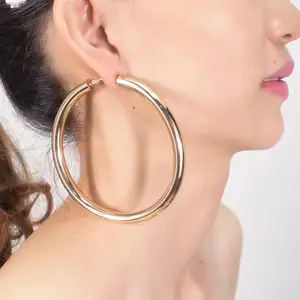 90mm Diameter Wide Copper Hoop Earrings Trend Round Metal Statement Big Earrings Gold Plated Accessories For Women Jewelry