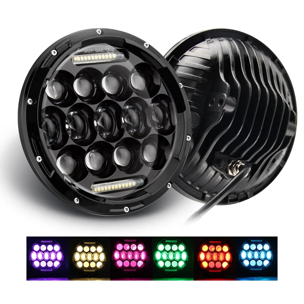 Motorfiets verlichting systeem 4X4 Offroad <span class=keywords><strong>RGB</strong></span> 7 ronde led koplamp Hoge Dimlicht off road 90 w 7 inch Koplamp