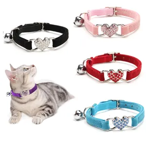 לב קסם ופעמון חתול צווארון בטיחות אלסטי מתכוונן עם רך קטיפה חומר 5 צבעים לחיות מחמד מוצר כלב קטן צווארון