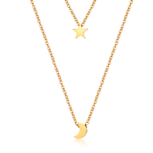 Haute qualité 18k plaqué or bijoux étoile et croissant de lune pendentif <span class=keywords><strong>Double</strong></span> chaîne <span class=keywords><strong>multicouche</strong></span> <span class=keywords><strong>collier</strong></span> pour femmes et filles - Product Image 1
