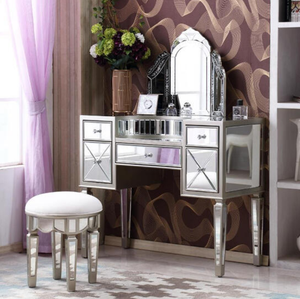 Unique Design Bedroom Furniture Sparkly <strong>Mirrored</strong> Dresser 5 Drawers <strong>Dressing</strong> <strong>Table</strong> <strong>with</strong> Round Stool - Product Image 2