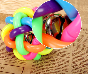 Plastic color rainbow dog chew toy with Bell cat dog toy - Product Image 3