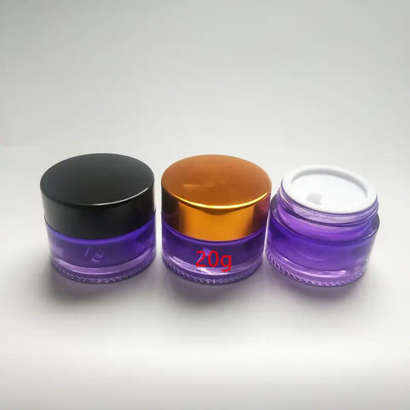 20g purple glass cosmetic jar with aluminum cap and inne lid for cosmetic package