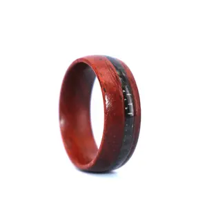 Unique Petrified Wood Ring inlaid Black Carbon Fiber,Full Wooden Ring with Carbon Fiber