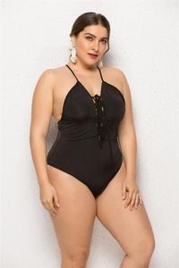 2019 New Fat Woman Halter One Piece Swimsuit Solid Color Hot Spring <strong>Plus</strong> <strong>Size</strong> Swimwear Women 2XL 5XL Black <strong>Tankini</strong> - Product Image 3