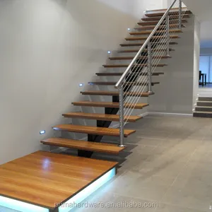 עיצוב מדרגות מעקה זכוכית עץ טריד נירוסטה סטרינגר