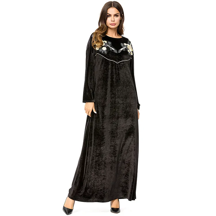Oriente Medio maxi ropa de invierno turco terciopelo musulmán mujer vestido islámico