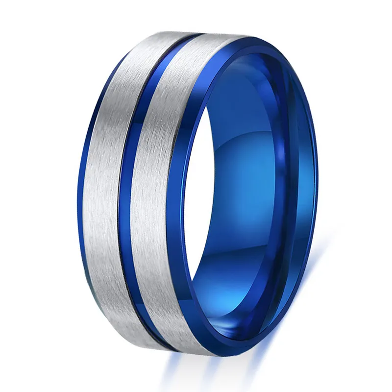 8mm Fashion Blue Plated Mens Ring Stainless Steel Male Wedding Band Jewelry Anel Masculino Bague Homme