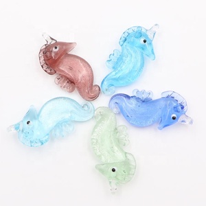 Pendentifs <span class=keywords><strong>en</strong></span> verre de Murano bon marché, feuille d'<span class=keywords><strong>argent</strong></span>, hippocampe, figurines de poissons miniatures, animaux marins, pour pendentifs de mode, breloques - Product Image 6