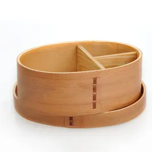 Caixa de madeira de bento japonesa, caixa de sushi de madeira natural feita à mão, recipiente de comida