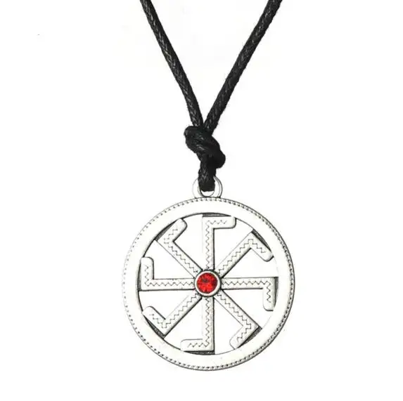 GX098 Pewter pendant of Kolovrat Solstice Spinning Wheel Swastika Slavic necklace