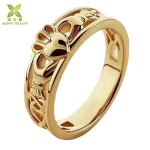 ¡Novedad de 2018! anillo claddagh personalizado dorado para hombre en oro amarillo de 14k