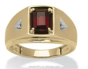 10k Gold plated Emerald Cut Genuine Garnet and zircon men rings