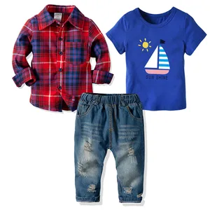 Baby Boys Coat Suit Long Sleeve Shirt Jeans 3pcs Clothing Set Children Autumn Children Boys Kids Clothes