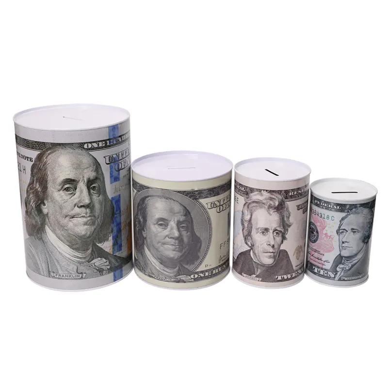 TOPSTHINK Custom Money Box Metal Cylindrical Coin Bank US Dollar Piggy Bank