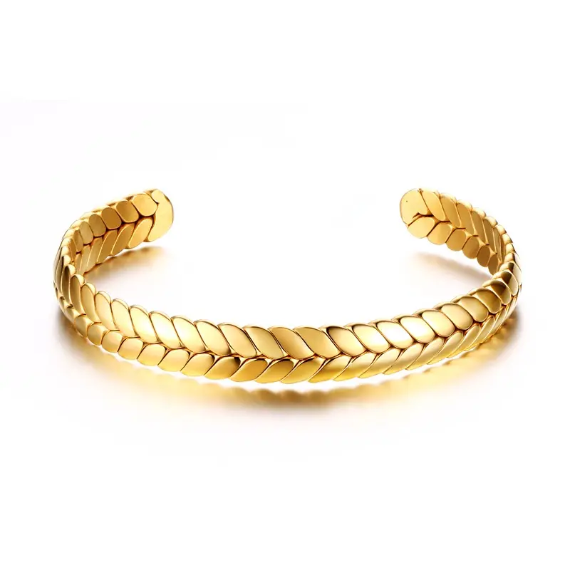 60Mm Roestvrij Staal 18 K Vergulde Tarwevormige Vrouwen Manchet Armbanden