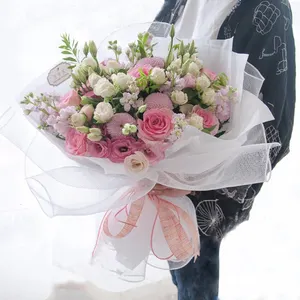 Bouquet de fleurs couleur unie, papier d'emballage, maille, 5 pièces