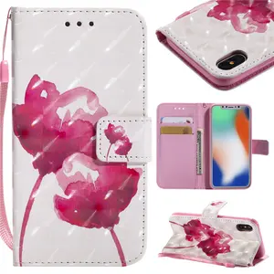 Luxury high quality PU cover for Huawei Y3 Y5 Y6 2017 3D colorful painting wallet flip design mobile phone case
