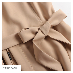 ผู้หญิงที่กำหนดเองนุ่ม100% โพลีเอสเตอร์วินเทจสีกากีสำนักงานชุดลำลองกับริบบิ้นโบว์ - Product Image 6