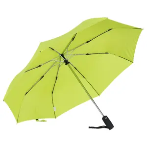 Vert fluo lumineux couleur unie 21 pouces automatique fermer l'ouverture de 3 pliant personnalisé en gros pas cher parapluie