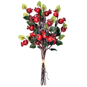 美しい人工の赤い小さなザクロフルーツブーケホーソーンベリー人工花