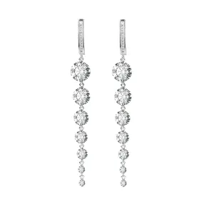 Luxury CZ Zirconia Stone Long Earrings Dangle Women Cubic Zircon Crystal Gold/Silver Color Jewelry