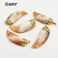 WT-JP065 al azar de grasa, Cuerno de Oro cubiertas hermosas líneas Bohemia joyería de estilo en cuchillo en forma de concha de mar Natural colgante de cuerno