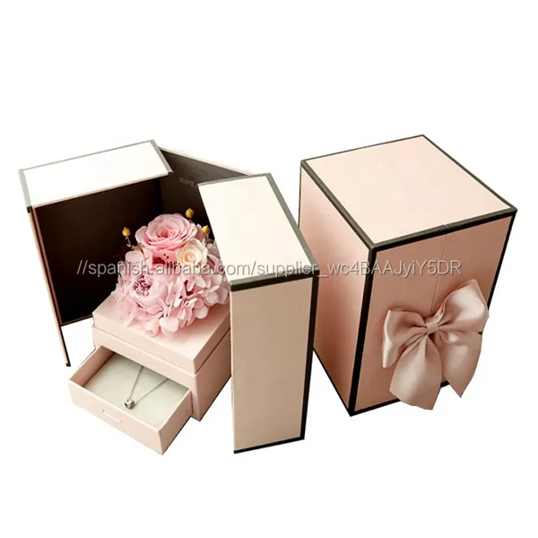 Mini armario portátil interruptor cajas Rosa esconder y buscar la caja de papel de amor boda Favor caja con Bowknot grande