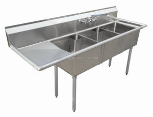 NSF approvazione di grandi <span class=keywords><strong>dimensioni</strong></span> in acciaio inox a tre vasche <span class=keywords><strong>lavello</strong></span> per cucina o agriturismo con profondo ciotole di commercio per il lavaggio - Product Image 3