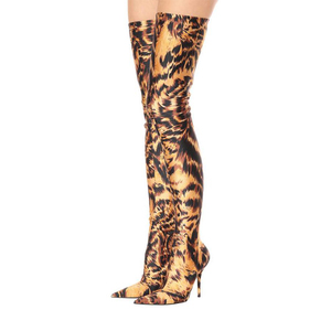 WETKISS Seksi Sivri Burun Diz Çizmeler Üzerinde Kayma <span class=keywords><strong>Stiletto</strong></span> Topuk Yüksek Streç Çizmeler Leopar Kadın Ayakkabı Kaplan Uyluk Yüksek çizmeler - Product Image 6